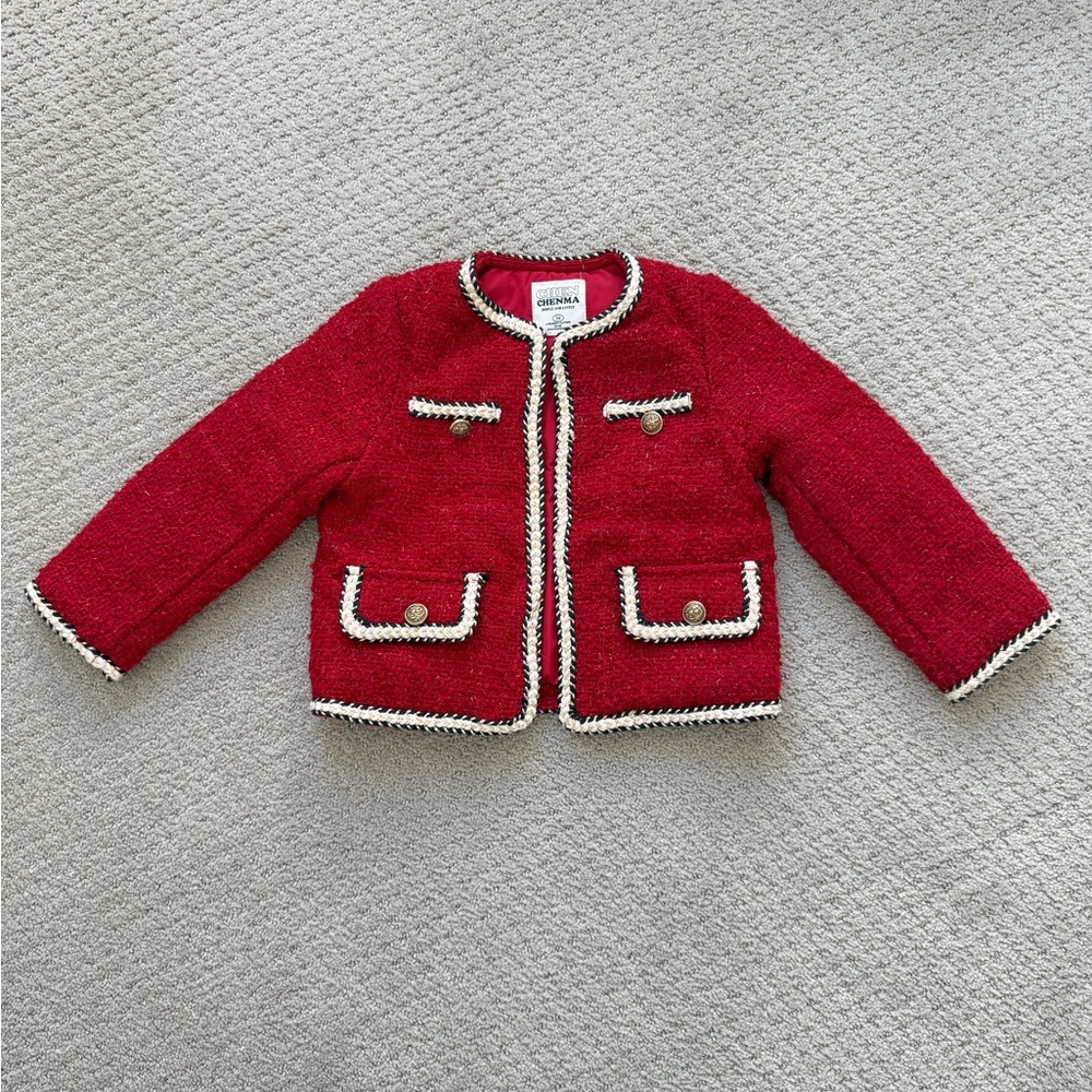 Red Kids Thick Blazer with White Accents